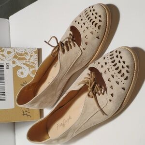 Free People Ballet Brogue Lace-up Suede Shoes In Natural Color Sz 38